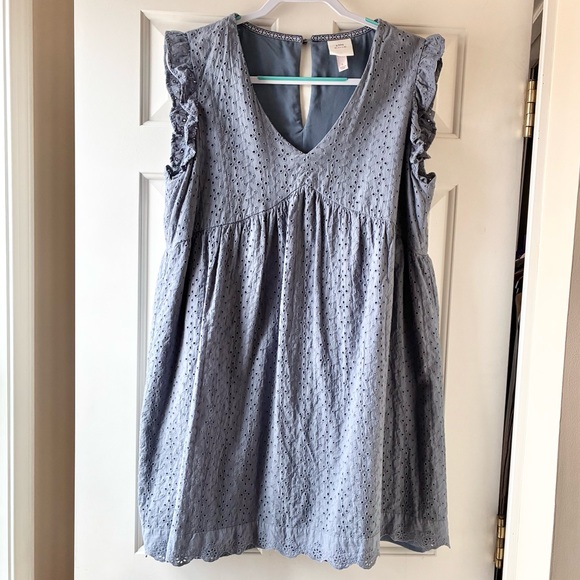 Knox Rose Eyelet Cotton Mini Dress Sleeveless Gray/Dusty Blue Size L - Picture 3 of 11